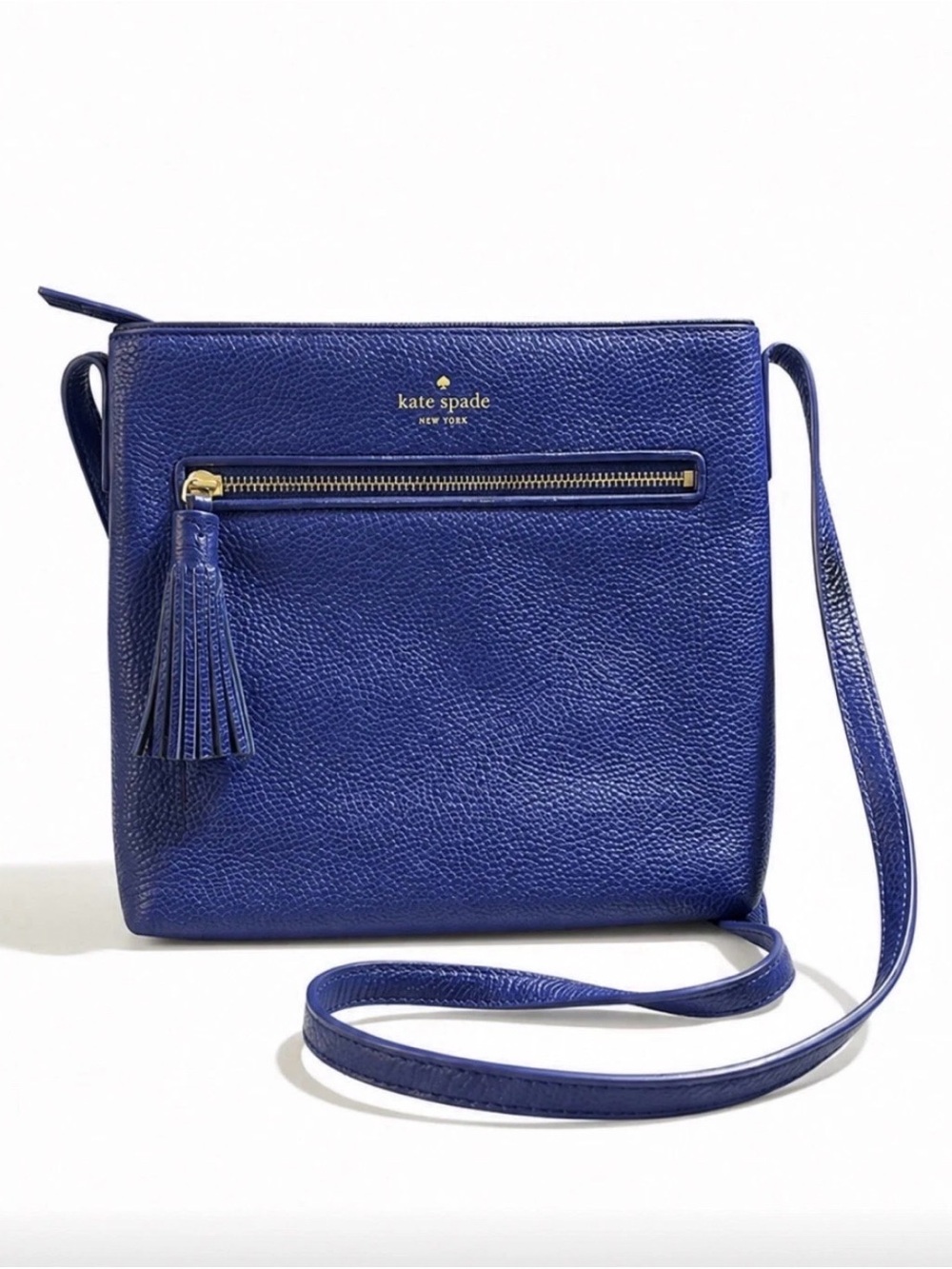 Kate Spade Chester Street Dessi Blue Pebbled Leather Tassell Crossbody Bag Purse